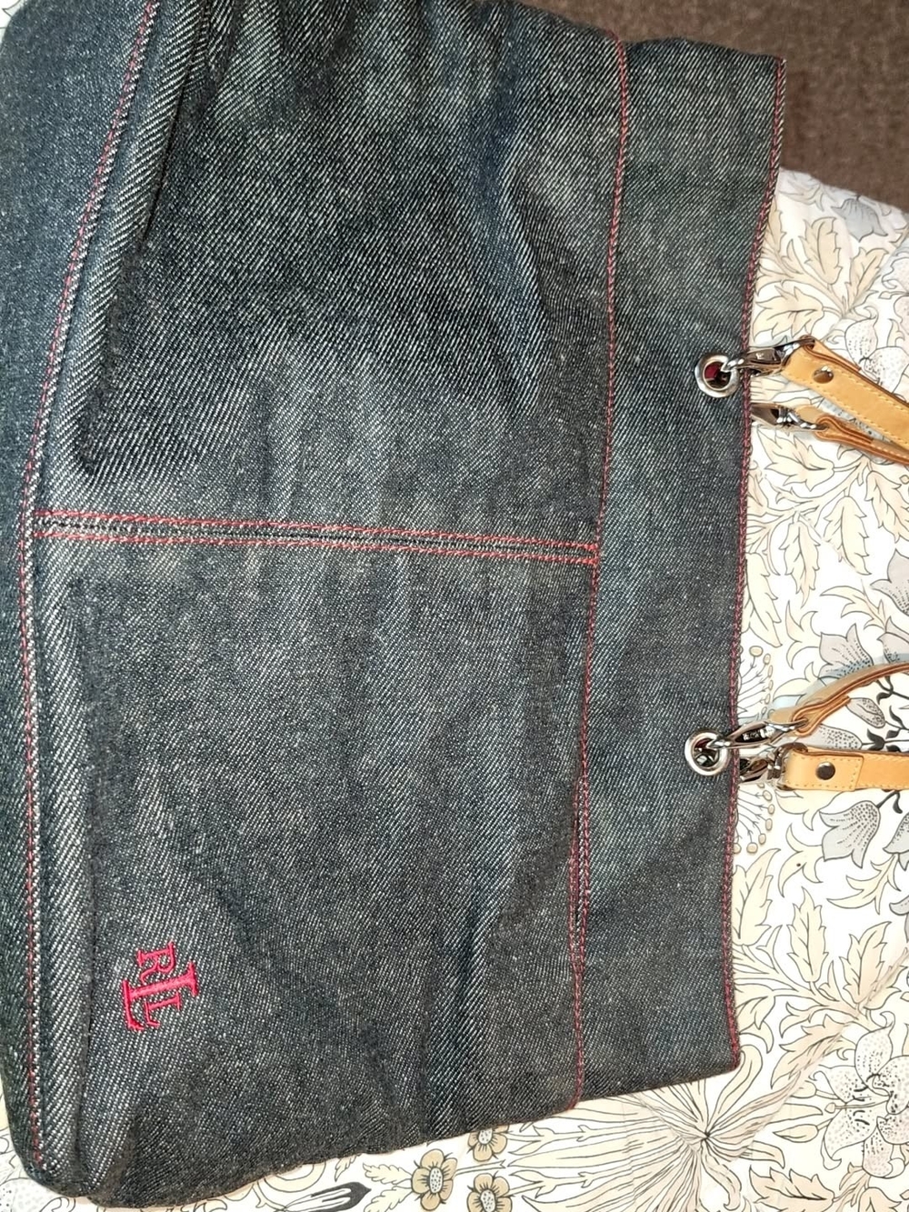 RALPH lauren POLO Dark Denim Tote with Red Stitching